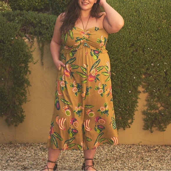 The Odells / Anthropologie Isla Jumpsuit Olive Fruit Print 1X - Picture 2 of 6